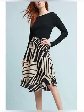 Anthropologie Maeve Ava Zebra Heart Cream & Blue Midi Skirt